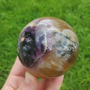 Rare dendritic yellow fluorite sphere, dendritic yellow fluorite sphere, yellow fluorite sphere, fluorite sphere, crystal sphere, dendritic