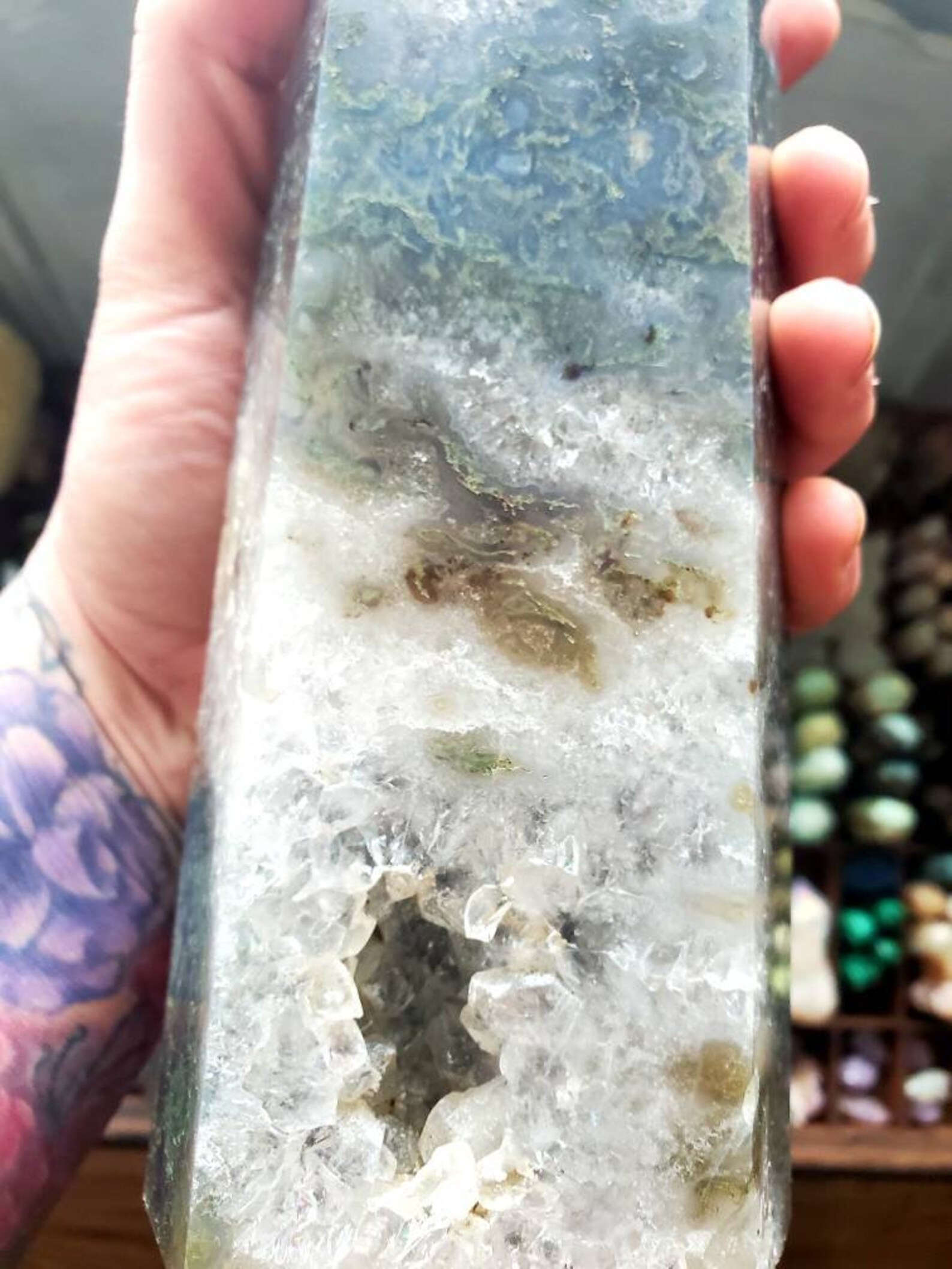 XXL druzy moss agate tower Large moss agate tower druzy | Etsy