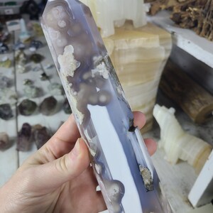 XL black flower agate tower, blue flower agate tower, grau flower agate tower, blue agate, plume agate tower, cherry agate