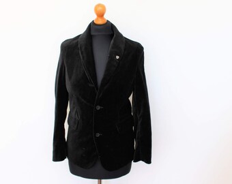 Black Velvet Blazer Tommy HILFIGER Velvet Jacket Black Cotton Velvet Women's Classic Military Sporty Blazer Large  Small to Medium Size