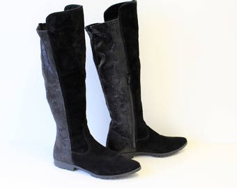 Black Suede Knee Boots TAMARIS Cutout Suede Boots  Leather Cutout bootie Black Nubuck Boots   Size Us 8,5 , Eur 40, UK 6.5
