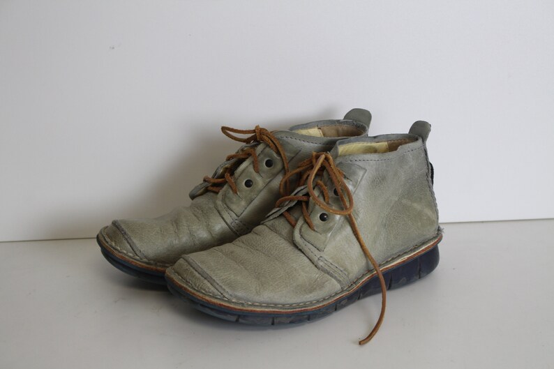 Eur 38 Gray Ankle Boots WOLKY Leather Lace up Combat Ankle Boots Chukka Boots Gray Military Boots Round Toe Size W Us 7 UK 5