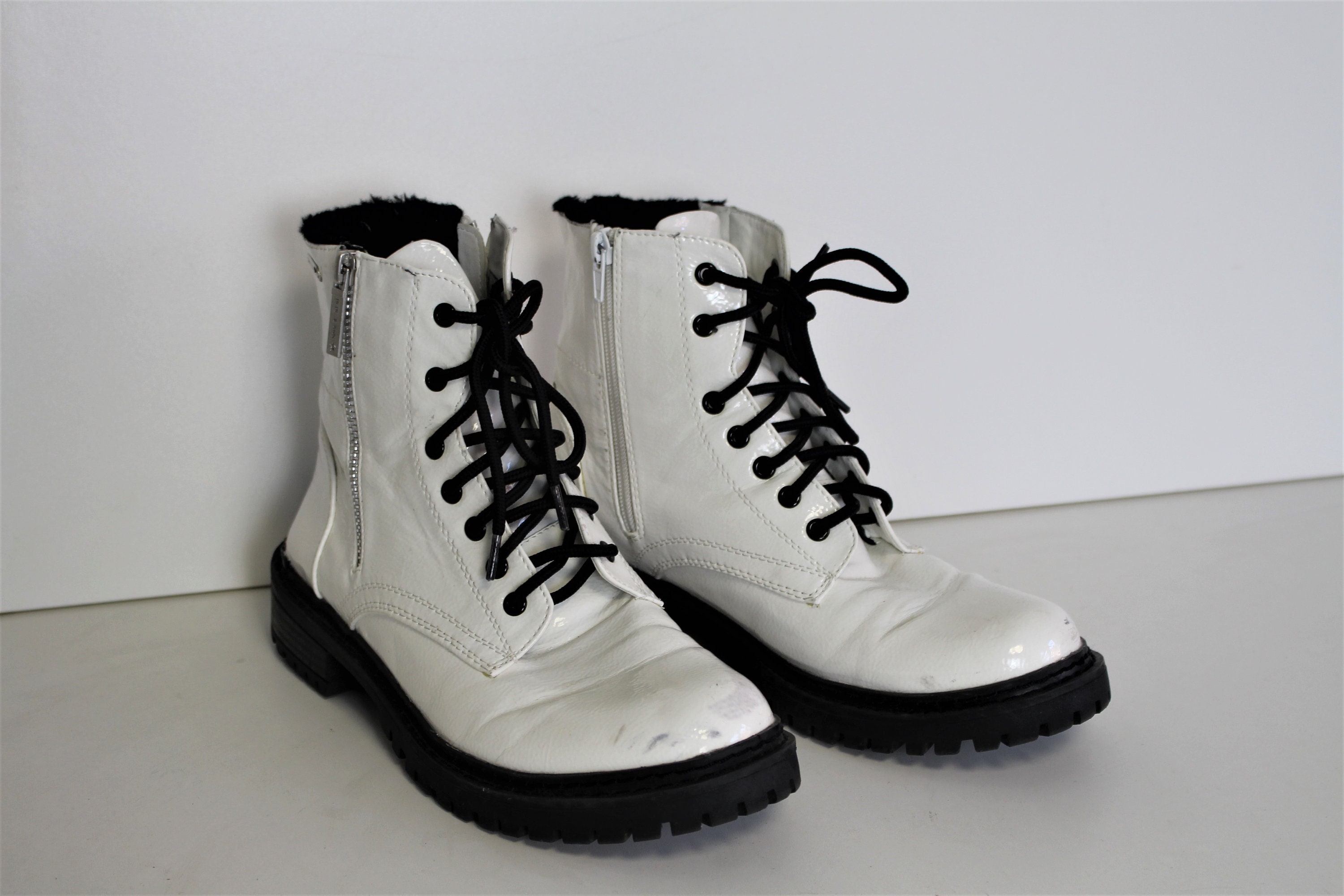 Mens white top combat boots