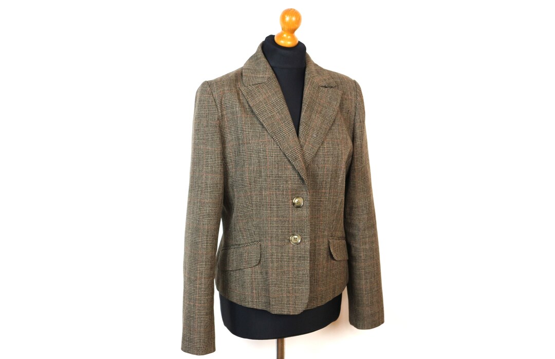 Brown Tweed Blazer Womens Vintage Brown Checkered Jacket Edwardian