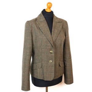 Brown Tweed Blazer Womens Vintage Brown Checkered Jacket Edwardian Riding Jacket Plaid Tweed Blazer Medium to Large