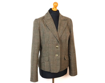 Brown Tweed Blazer Womens Vintage Brown Checkered Jacket Edwardian Riding Jacket Plaid Tweed Blazer Medium to Large