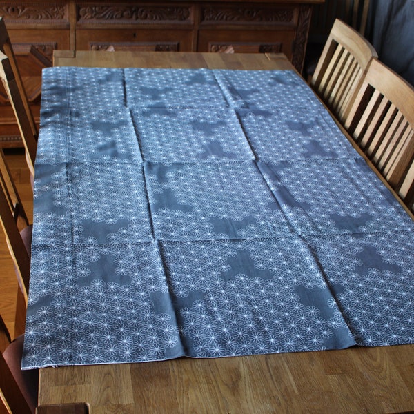 Swedish Fabric Panel curtain  IKEA Gray Retro fabric Table runner Cotton   /  Curtain Gray white flowers  57,5"x36"