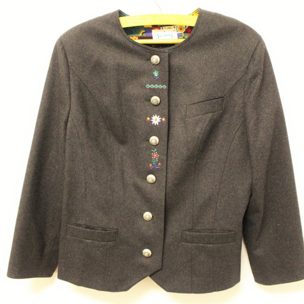 Tracht Jacke PERRY Vintage 80er Jahre folk Tracht Loden Blazer Cardigan Metallknöpfe Tracht Tirol bestickt Wolljacke XL groß
