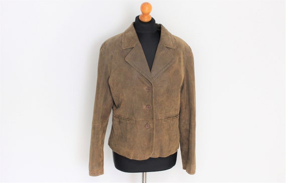 Brown Leather Jacket Light brown suede Coat 70s  … - image 1