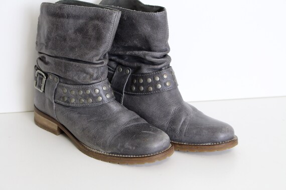 Graue Biker Boots grau Leder Stiefeletten SONIZE Womens grau ziehen auf Ankle Boots nachgerüstet Hippie Boho Festival Boots Uk 3 Eu 36 uns 5 Graue Biker Boots grau Leder Stiefeletten SONIZE Womens grau ziehen auf Ankle Boots nachgerüstet Hippie Boho Festival Boots Uk 3 Eu 36 uns 5
