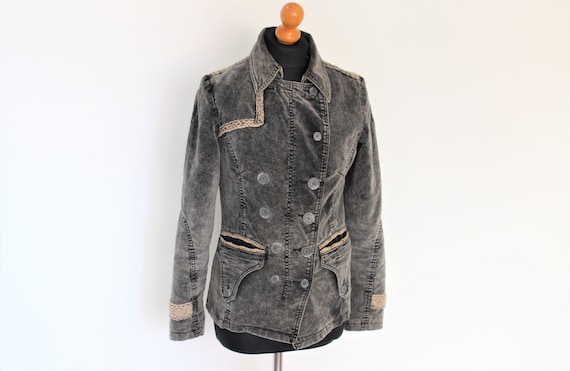 Gray Velvet Blazer Silver Grey Womens Military Jac