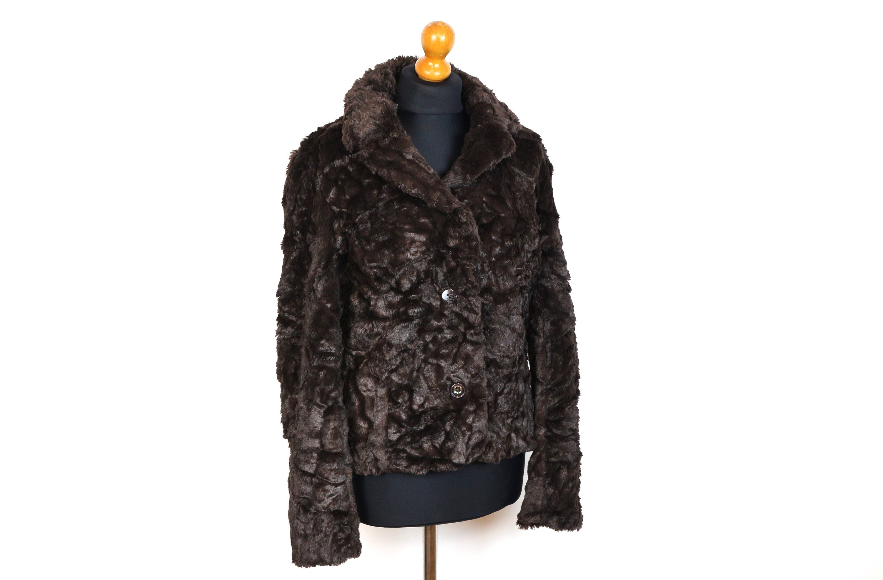 Sherpa Coat PEPPERCORN 90s Fuzzy Jacket Vintage Brown Chunky Coat Faux