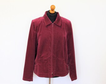 Red Velveteen Jacket Maroon Velvet  Blazer  zip Purple Velvet Jacket Women&#39;s  Military Jacket   XL Large