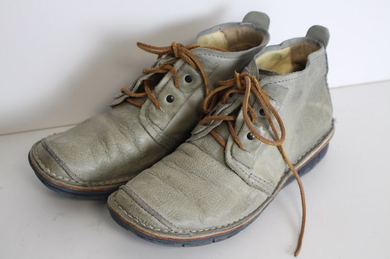 Eur 38 Gray Ankle Boots WOLKY Leather Lace up Combat Ankle Boots Chukka Boots Gray Military Boots Round Toe Size W Us 7 UK 5