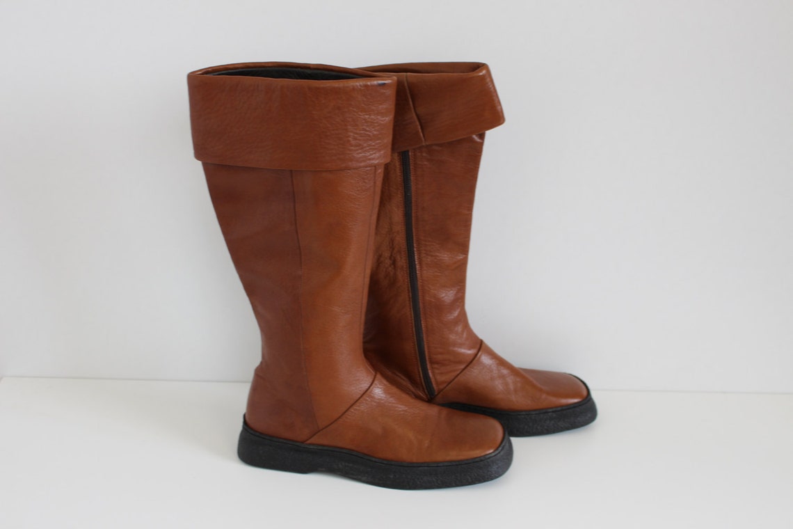 Brown Leather Boots Camel brown Mid Calf Boots Womens Knee Etsy