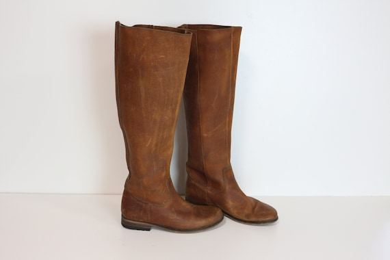 Brown Riding Boots Vintage Womens Western Distres… - image 1