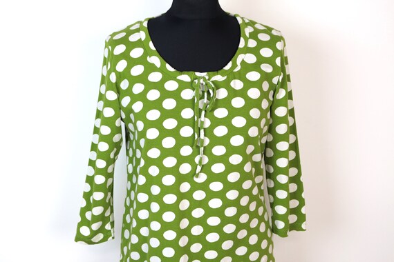 MARIMEKKO Shirt  Green Polka Dot Blouse  Cotton J… - image 2