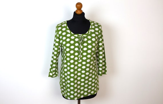 MARIMEKKO Shirt  Green Polka Dot Blouse  Cotton J… - image 1