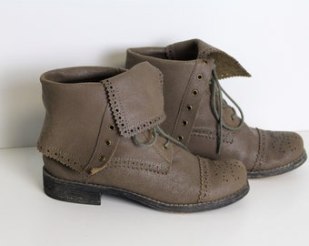 Marrón cuero Chukka Botas mujeres encaje hasta tobillo Combat Military Botas redondas de doto para caminar tamaño eur 38.5 nosotros 8.5 uk 5.5