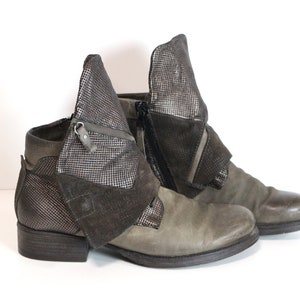 Gray Leather Ankle Boots Womens Grey Brown Lace up Boots Chukka Combat Boots Round Toe Walking Boots Size eur 42 us 11,5