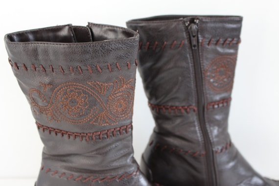 Braun Leder Stiefel Damen Vintage Mokassin Keil Western Stiefel punziert bestickt Hippie Boho Festival Boots Uk 3,5 Eu 36 Us 5.5 Braun Leder Stiefel Damen Vintage Mokassin Keil Western Stiefel punziert bestickt Hippie Boho Festival Boots Uk 3,5 Eu 36 Us 5.5