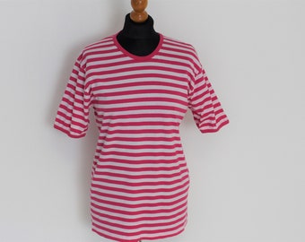 MARIMEKKO Shirt rosa weiß gestreift Top Kurzarm Bluse Biene Top Größe Medium