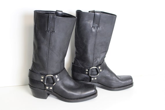 womens black leather biker boots