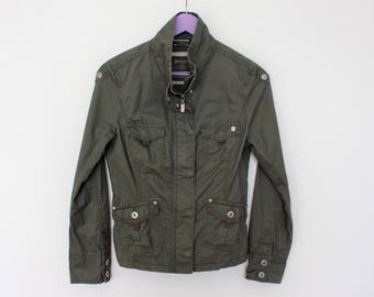 Gray Denim Parka Womens Grey Cotton Coat Vintage 90s Military Parka Military Jacket Anorak Hippie Boho Festival  Small size