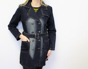 Denim Trench Coat Denim Dress Double breasted Button up Dress Long Sleeve Dress Uniform Jeans Coat Long Denim Jacket Denim Coat Medium