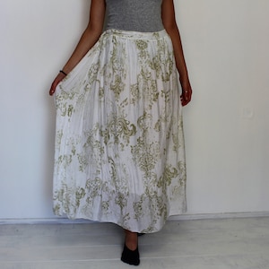 Wit rok Boho Chic wit gouden Boheemse rokken, strand rokken, lichtgewicht zijde mix witte maxi rok kleine tot middelgrote