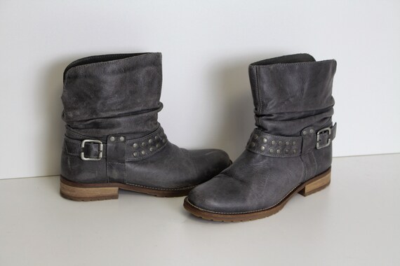 Graue Biker Boots grau Leder Stiefeletten SONIZE Womens grau ziehen auf Ankle Boots nachgerüstet Hippie Boho Festival Boots Uk 3 Eu 36 uns 5 Graue Biker Boots grau Leder Stiefeletten SONIZE Womens grau ziehen auf Ankle Boots nachgerüstet Hippie Boho Festival Boots Uk 3 Eu 36 uns 5