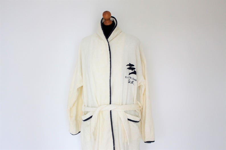 White Embroidered Bathrobe Vintage Cotton Housecoat Cotton Etsy