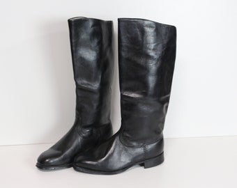 Botas de rodilla de cuero negro Botas militares de alta calidad del ejército ruso Botas de hombre Rodilla gótica Punk Rock Botas de festival Talla Eur 42 , REINO UNIDO 8, EE. UU. 9