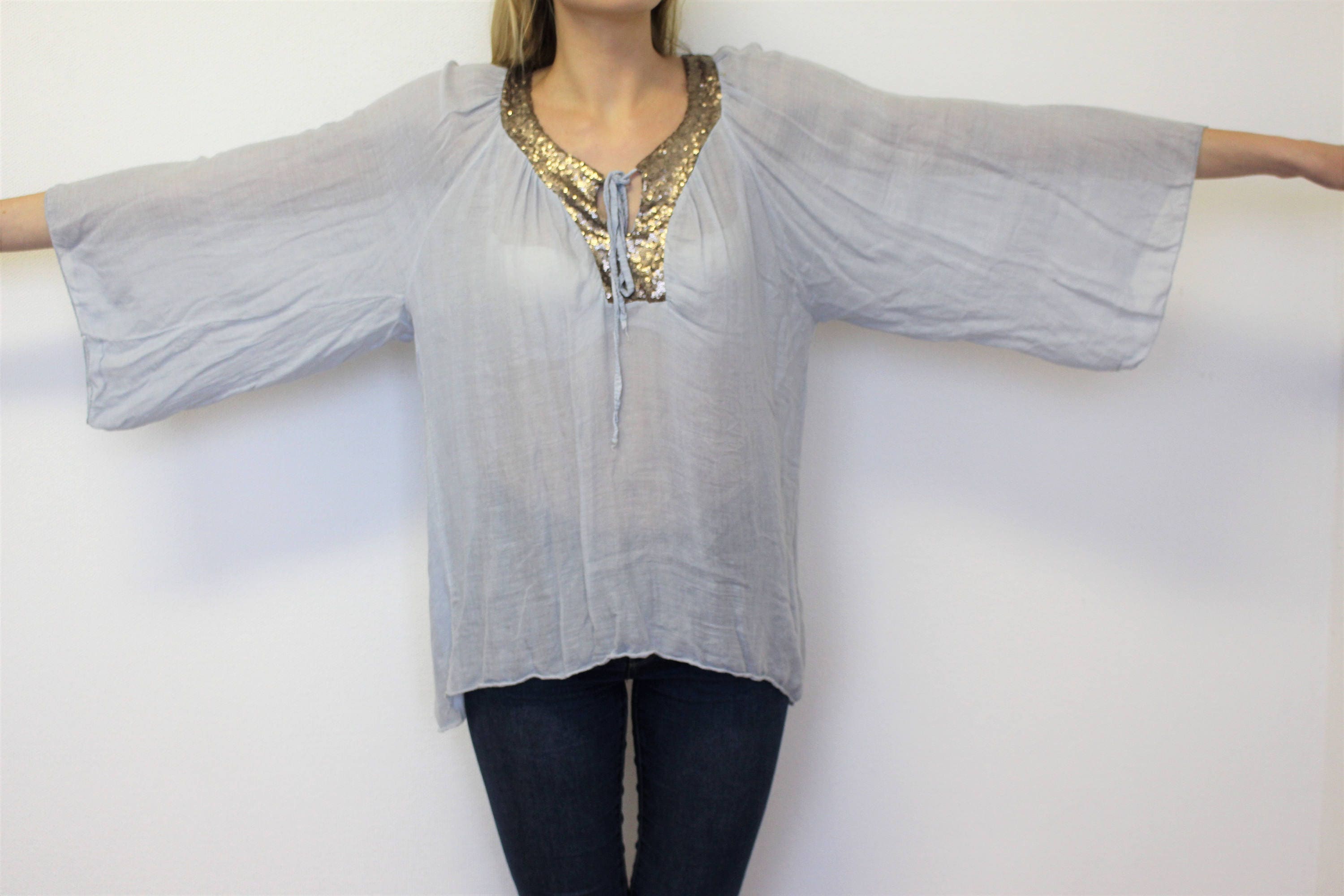Grey peasant blouse Clearance