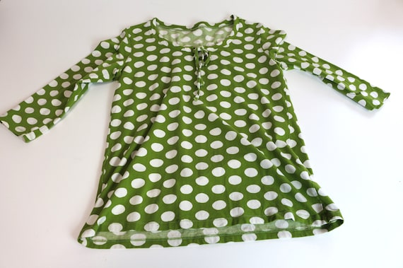 MARIMEKKO Shirt  Green Polka Dot Blouse  Cotton J… - image 5