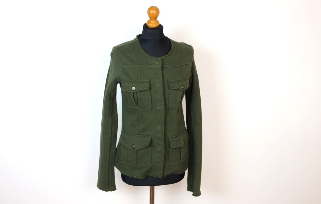 Khaki Military Jacket Green Soft Cotton Blazer Women's Khaki Military