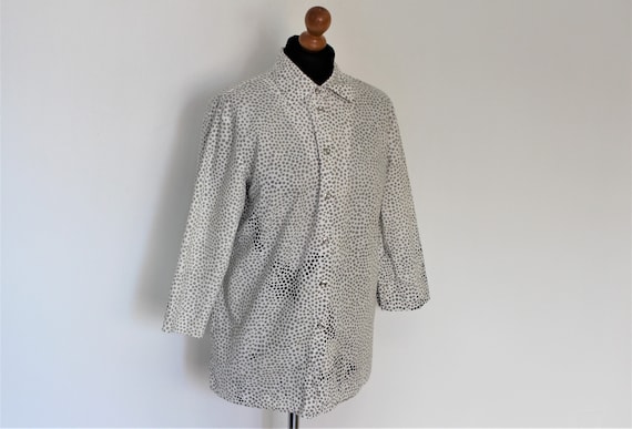 Marimekko Shirt Polka Dot Blouse Gray white Polka… - image 1