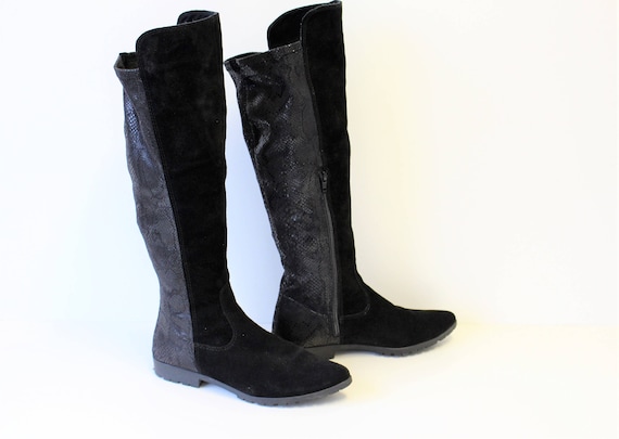 Black Suede Knee Boots TAMARIS Cutout 