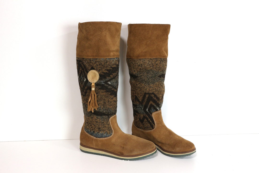Brown Suede Boots Flat Brown Suede Knee Boots Ethnic Suede Etsy Canada