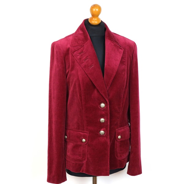 Maroon Velvet Jacket Blazer Red Velvet Blazer Femme Bourgogne Rouge Veste Ajustée Boho Métal Boutons Taille moyenne à Grande Taille