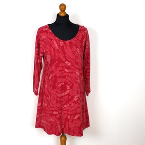 NANSO Tunic Red Pink Jersey Dress  Long Sleeves Jersey Tunic Abstract  Print Tunic Large