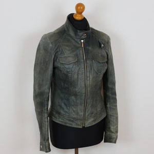 Veste Bomber en Cuir Gris ARMA Cuir Grâtre Biker Veste en cuir, Cuir Vieilli Bomber Blazer en cuir Petit à Moyen