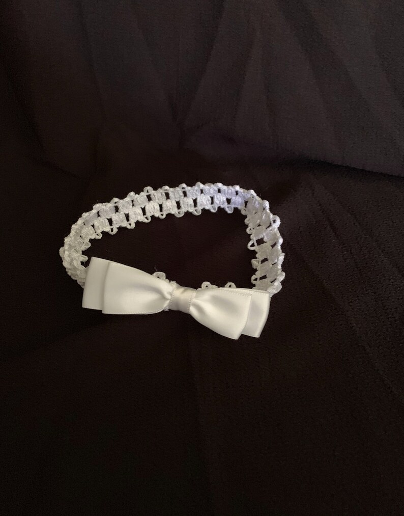 Handmade White Bow Headband for Baby or Toddler Girl or Flower Girl