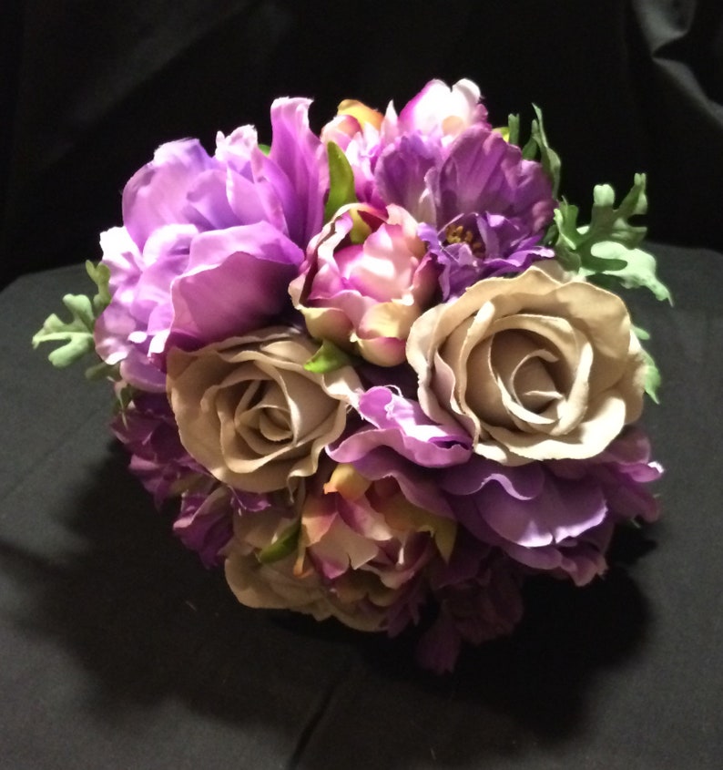 Bridal Bouquet Assorted Purple and Grey Silk Flowers Etsy