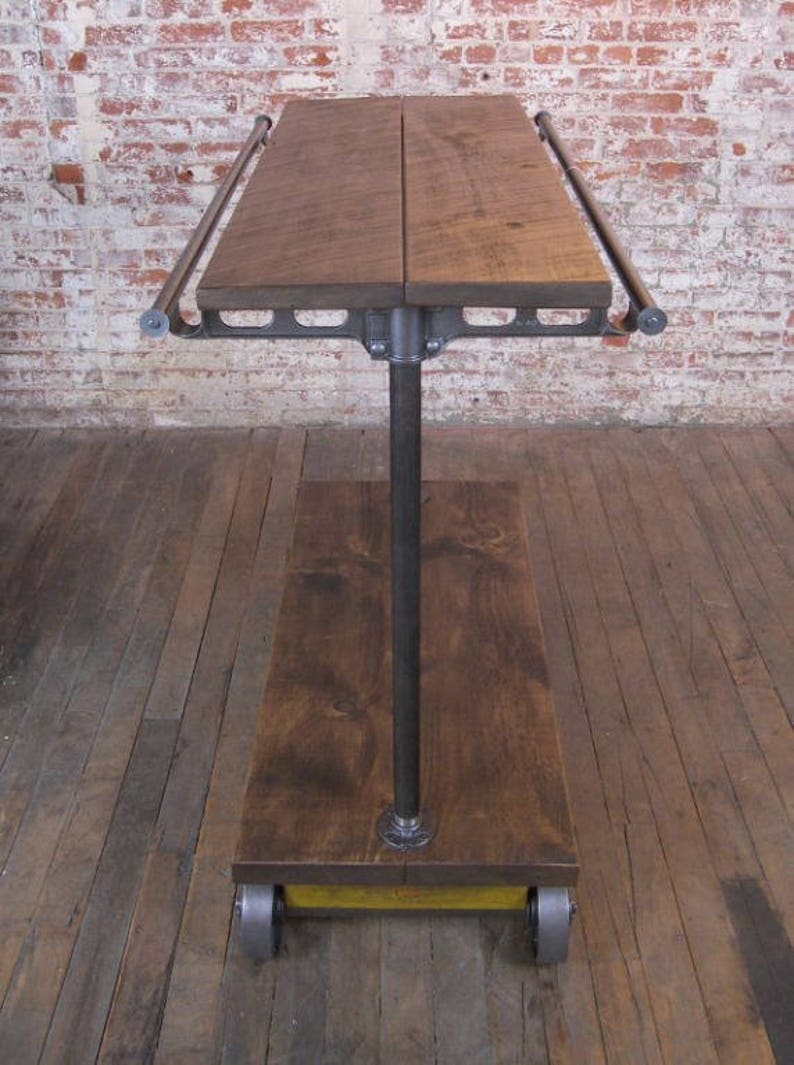 Retail Garment Rolling Rack Cart on Castors Cast Iron and Wood immagine 5