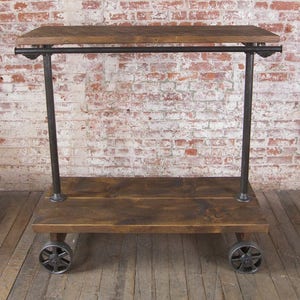 Retail Garment Rolling Rack Cart on Castors Cast Iron and Wood immagine 2