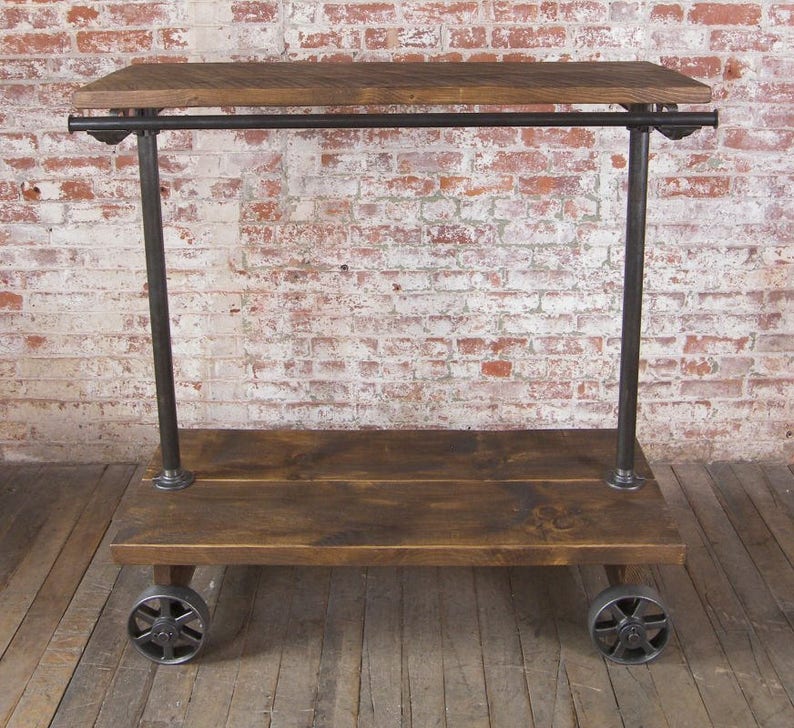 Retail Garment Rolling Rack Cart on Castors Cast Iron and Wood immagine 2