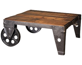 Coffee Table Industrial Modern Factory Shop Wood Steel and Iron Cart