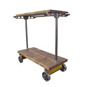 Retail Garment Rolling Rack Cart on Castors Cast Iron and Wood immagine 1