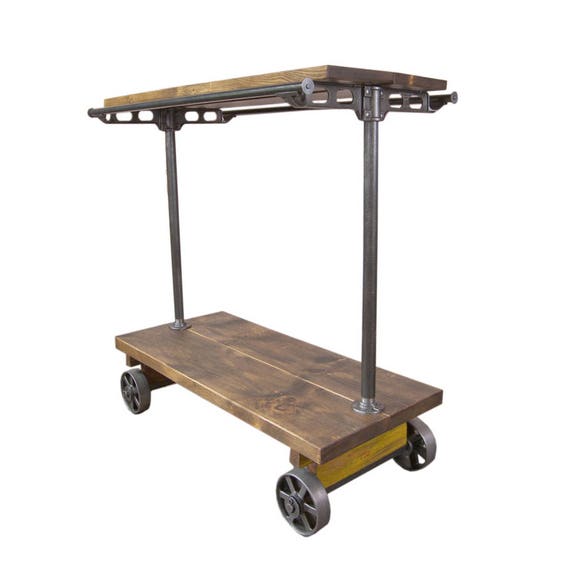 Retail Garment Rolling Rack Cart On Castors Cast Iron And Wood India Retail Garment Rolling Rack Cart On, Garment Rolling Rack